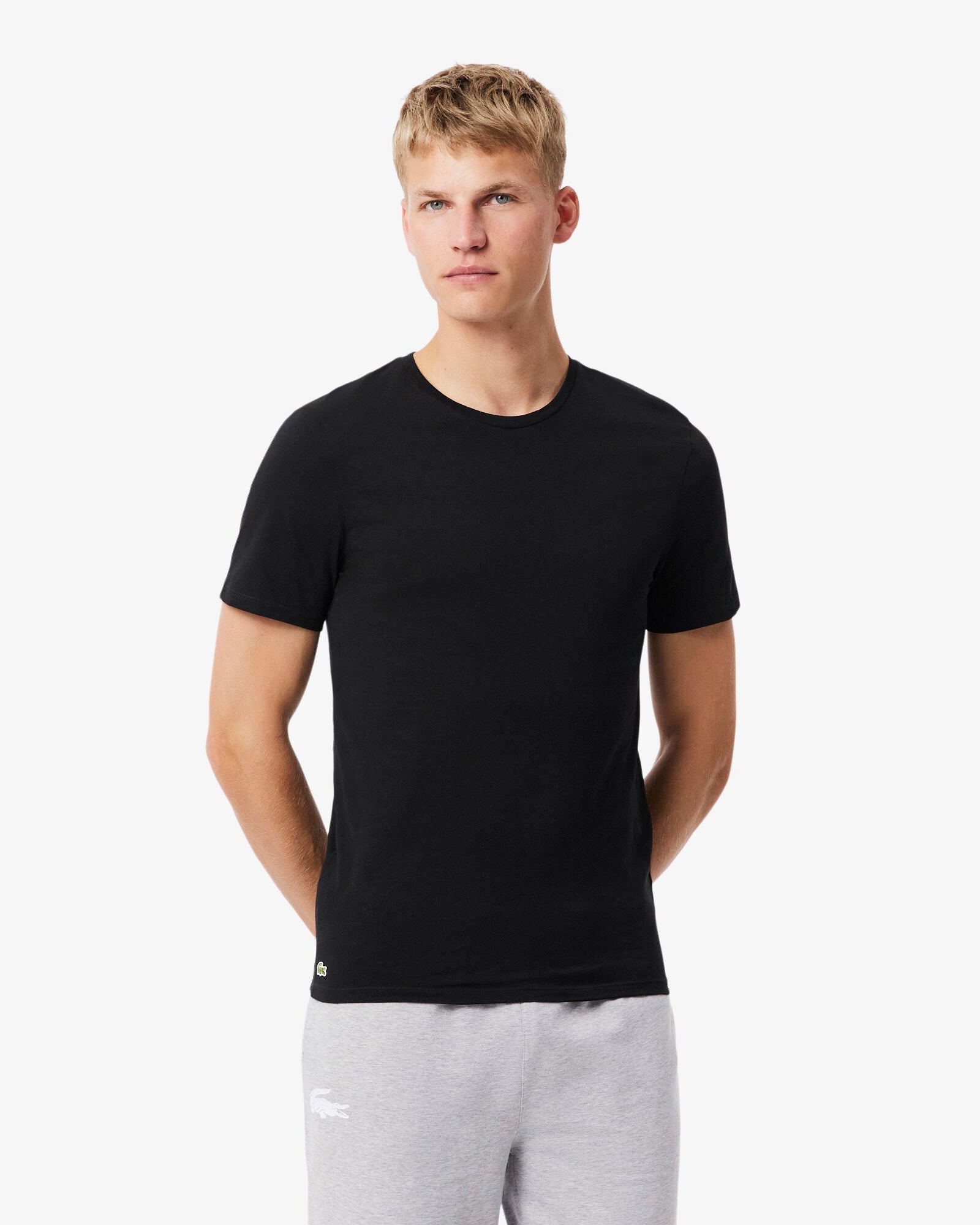 Lacoste Mens 3-Pack Plain Mens T-Shirts - White/Silver Chine-Black BXY